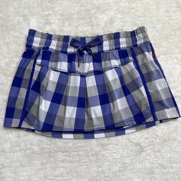 Lululemon Women's White Blue Leader of the Track Run Plaid Skirt Skort Size 8